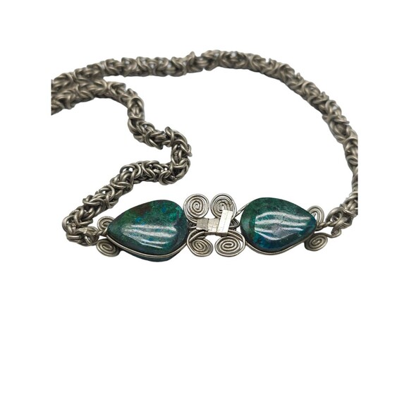 Peruvian Inspired Handwoven Mixed Metal Wirework Bracelet Chrysocolla Stone - Picture 5 of 7
